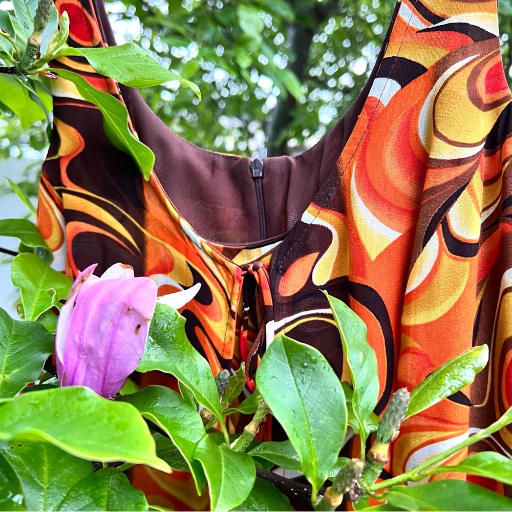 Vintage Psychedelic Orange Mini Sundress Wimsygoth Fairy Fit & Flair Artsy 90's - Picture 5 of 17